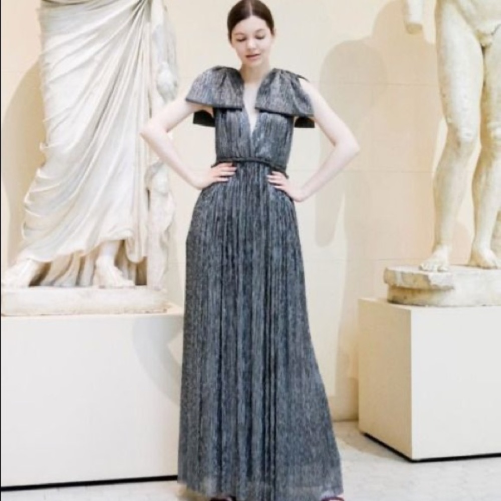 Limited Edition Zara silver long gown with bow shoulders